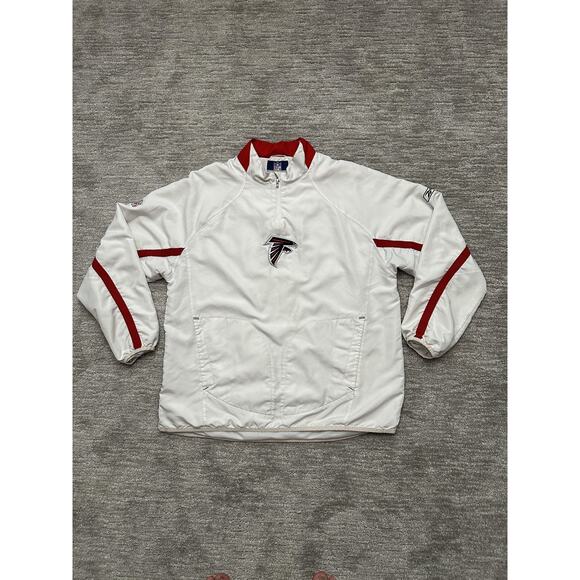 Atlanta Falcons Jacket Mens XL White Red NFL Football Sideline Reebok Y2K - Picture 1 of 11